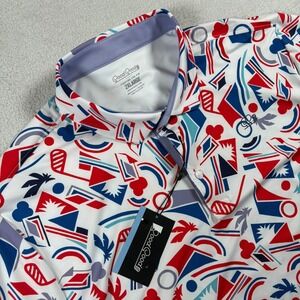 Good Good Golf Proud & True Polo Shirt Mens Medium Multicolor Geometric Stretch‎
